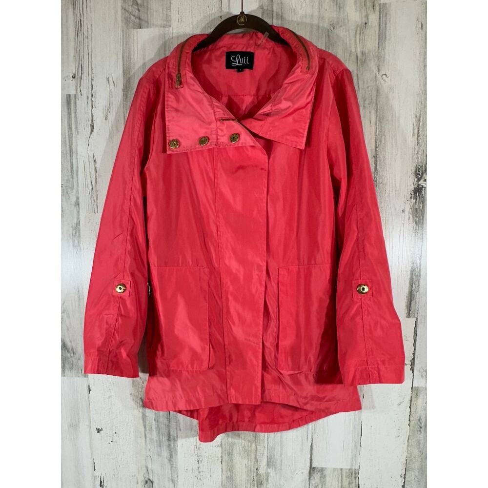 Luii Coral Pink‎ Windbreaker Rain Jacket Hooded Size Small READ